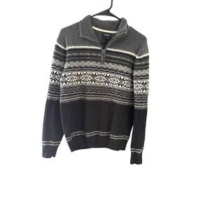 Daniel Hechter Mens 100% Cashmere Quarter Zip Fair Isle Sweater Grey Black M